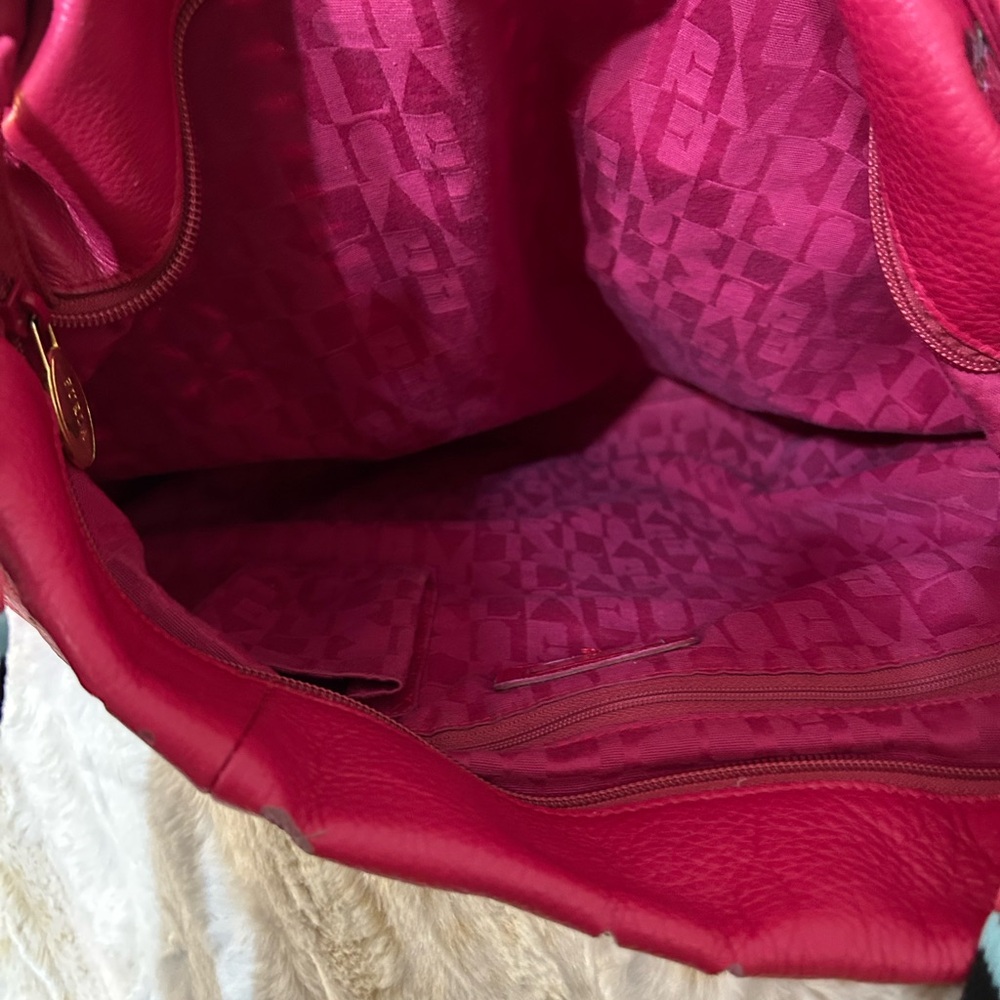 EUC Furla Laser Cut Leather Fuchsia Hobo Bag with unbranded guitar strap - Picture 5 of 8
